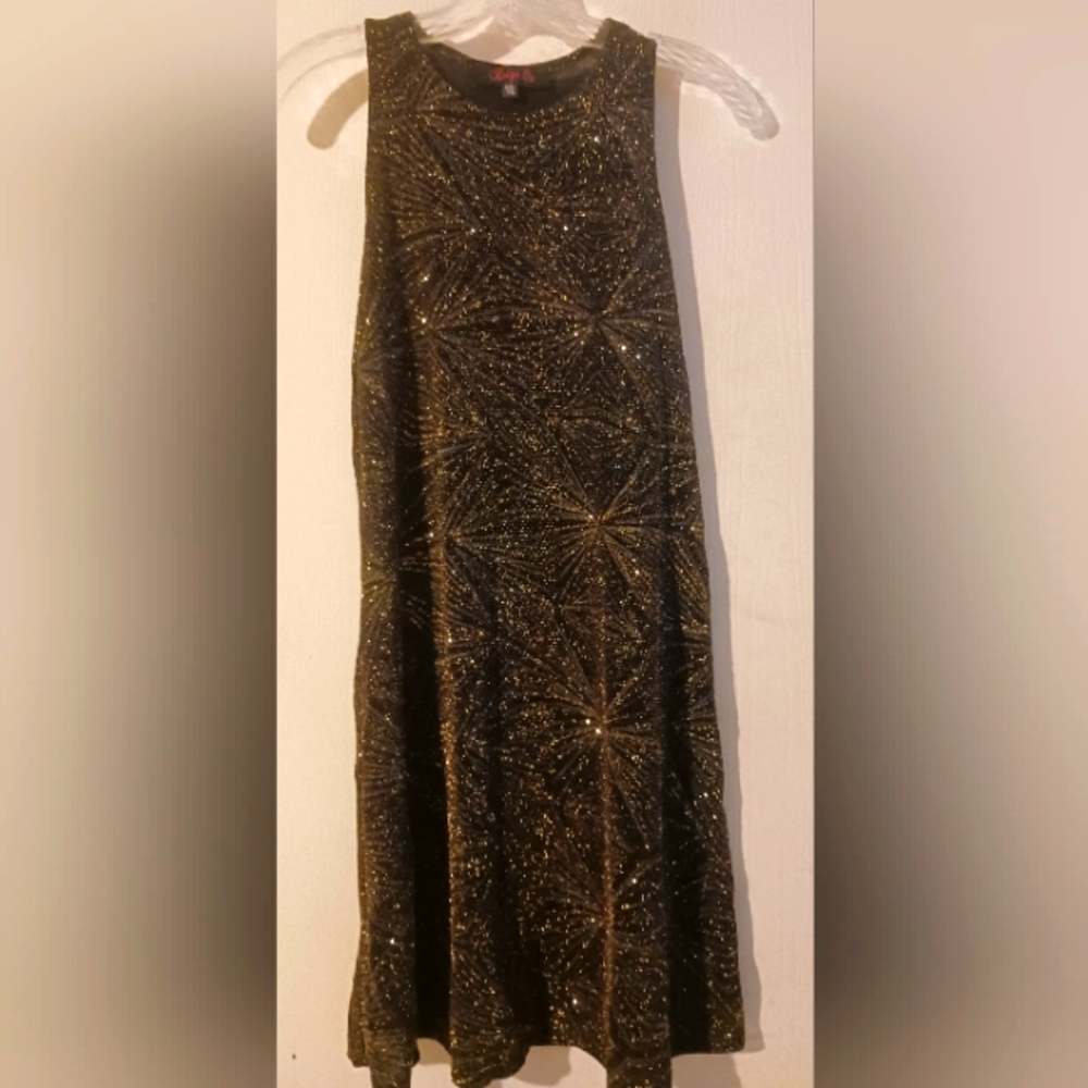 Reign On Little Black Gold Sparkly‎ Dress! Sz.7/8